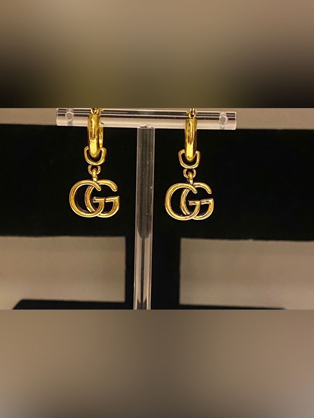 Fashion Jewelry Gold-Tone Logo Inspired Double G Hoop Drop Earrings